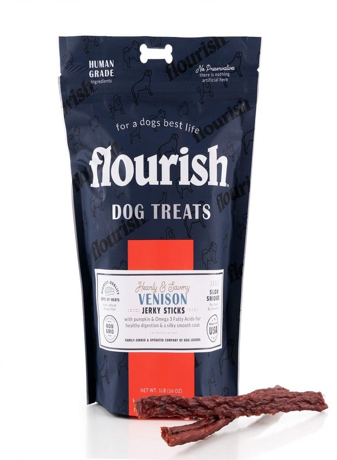 فلوريش أعواد لحم مجفف من فلوريش بيتس، مكافآت للكلاب، مضغ تدريب صحي (لحم غزال، حجم كبير) - Image 1